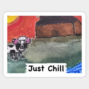 Just Chill--Cow & Barnyard Scene © Sticker